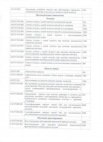 Прейскурант цен на 2018