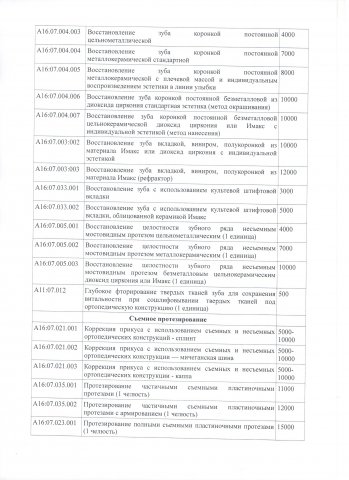 Прейскурант цен на 2018