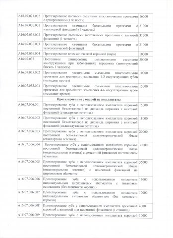 Прейскурант цен на 2018