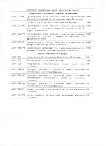 Прейскурант цен на 2018